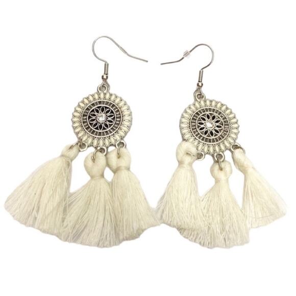 Jewelry - White Round Tassel Drop Earrings